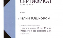 Сертификат о прохождении МК Игоря Манна